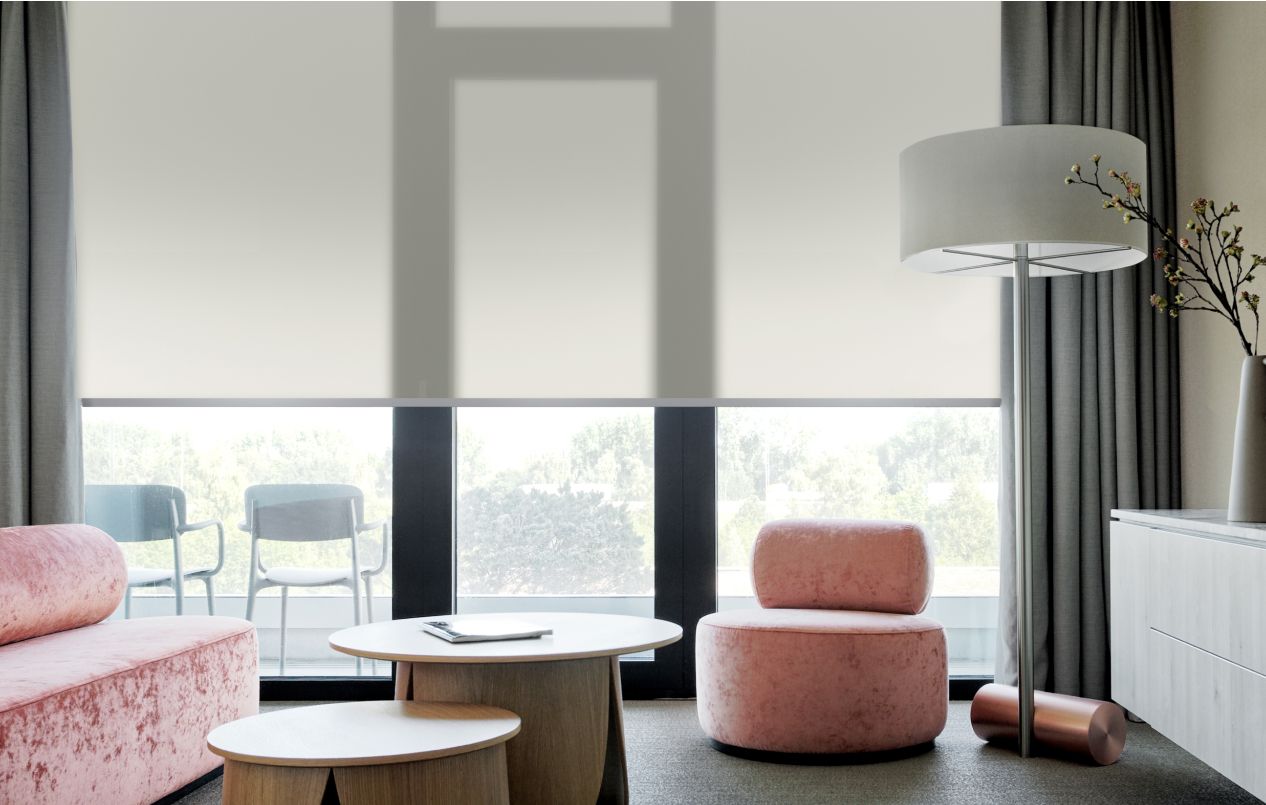 Crestron motorized roller shades in luxury room by DLSAV